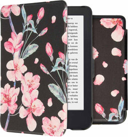 imoshion E-reader Hoesje - Geschikt voor Kobo Clara 2E, Tolino Shine 4 - Design Sleepcover Bookcase - Blossom Watercolor Black