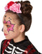 Dressforfun Skeletdame 104 - Verkleedkostuum Halloween - Korte jurk met skeletprint en bloemenriem (3-4j)