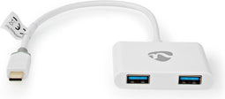 Nedis USB Multi-Port Adapter - 2-in-1 - USB 3.1 Gen1 - USB-C Male - 2x USB-A - 1000 Mbps - 0.20 m - Rond - Verguld - PVC - Wit - Window Box