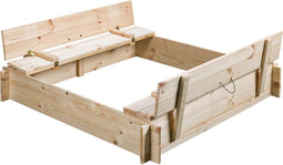 SwingKing Houten Zandbak Gucio (onbehandeld) | Met 2 bankjes en deksel | 120x120x20cm