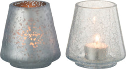 J-Line windlicht Conisch Craquele - mat/blinkend blauw - small - 2 stuks