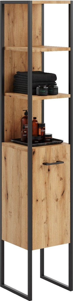 Badkamerkast - hoog - 33x33x180 cm - hout staal