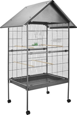 tectake® - vogelkooi - volière - hellend dak - 168 cm hoog - op wieltjes