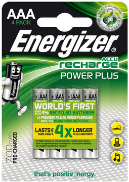 Energizer ENR Recharge Power Plus 700 AAA - Oplaadbare Batterijen - 4% Gerecycled - Zilver (4 stuks)