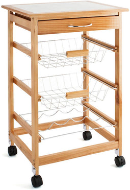 Quid Garbo - Multifunctionele kar - 3 Manden met wieltjes - Bruin Hout 47 x 37 x 76 cm