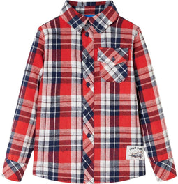 vidaXL - Kinderoverhemd - geruit - 104 - rood - en - marineblauw