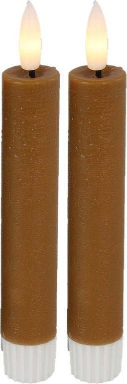 Countryfield Led dinerkaarsen - 15 cm - afstandsbediening - cognac bruin (2 stuks)
