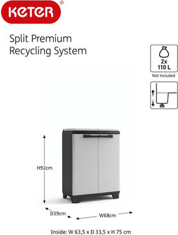 Keter Split Premium Buitenprullenbak - 2x110L - Zwart/Grijs
