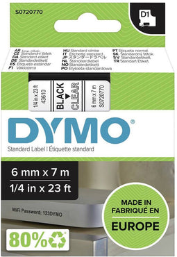 DYMO D1 - Labeltape - Zwart op Doorzichtig - 6 mm x 7 m (1 stuk)