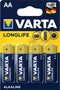 Varta Longlife Extra Mignon AA Batterij - Alkaline - 10 jaar stroomopslag - (4 stuks)