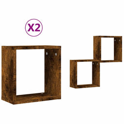 vidaXL - Wandrekken - kubus - 2 - st - 30x15x30 - cm - gerookt - eiken