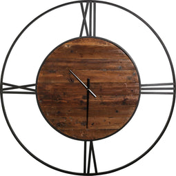 PTMD Roman ijzer en houten klok rond maat in cm: 110 x 5 x 110 - Goud