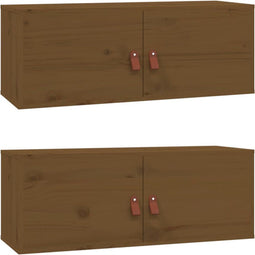 vidaXL - Wandkasten - massief grenenhout - honingbruin - 80x30x30 cm (2 stuks)