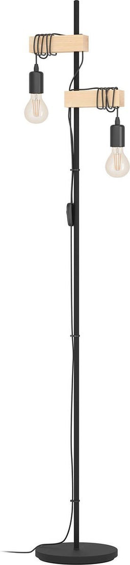 EGLO Townshend Vloerlamp - E27 - 2 Lichts - Zwart/Bruin - FSC Hout