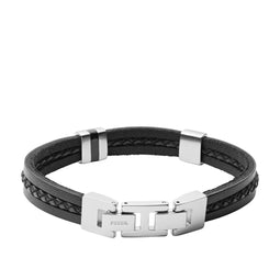 Fossil JF03686040 - Herenarmband - Leren armband - Zwart - 185 - 195 mm