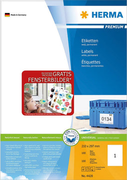 Etiket herma 4428 210x297mm a4 prem wit 100stuks