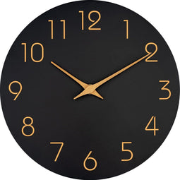 Tyme Wandklok - Analoog - Fluisterstil - 20cm - Zwart Hout