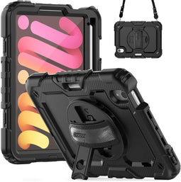 Accezz Rugged Backcover - iPad mini 6 - Schouderstrap en screenprotector - Zwart