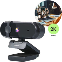 iMoshion 2K Quad-HD Webcam voor PC - Webcam met Microfoon en Privacy Cover - 360 graden draaibaar - Plug & Play - Zwart