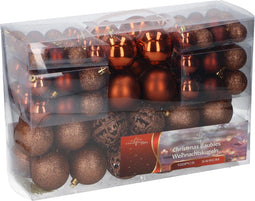 Christmas Gifts Kerstballen Set Koper - 100 Kunststof Kerstballen - Verschillende Afwerkingen - Ø 3/4/6 cm