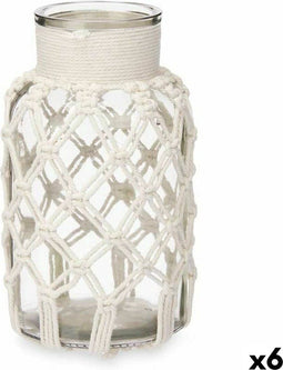 Vaas Wit Stof Glas 15,5 x 26,5 x 15,5 cm (6 Stuks) Macramé