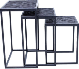 Vince Design Bergen Bijzettafel - Hout en Metaal - 46x31x57 cm - Beige Zwart Zilver