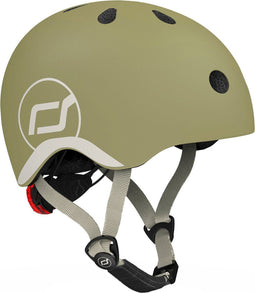 Scoot & Ride Helmet – Kinderhelm – XS 45-51 cm – LED achterlicht – magnetische sluiting – verstelbaar – Olijf