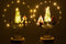 J-Line decoratie Cirkel Op Voet + Kerstman/Sneeuwman - hout/metaal - 2 stuks - LED lichtjes
