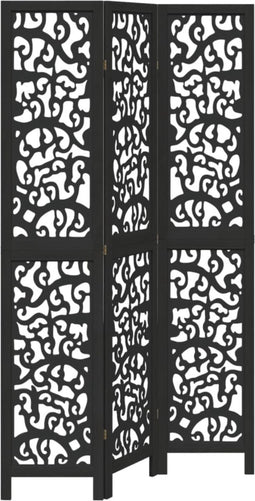 vidaXL - Kamerscherm - met - 3 - panelen - massief - paulowniahout - zwart