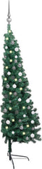 vidaXL - Kunstkerstboom - met - verlichting - en - kerstballen - half - 150 - cm - groen