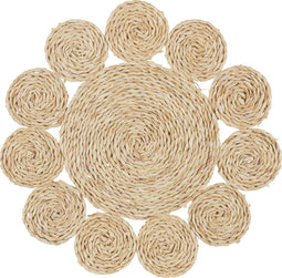 J-Line placemat Rond Bloem - jute - naturel