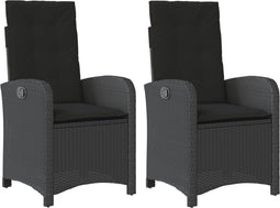 vidaXL - Tuinstoelen - 2 - st - verstelbaar - met - kussens - poly - rattan - zwart