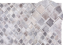 AGACLI - Laagpolig vloerkleed - Lichtgrijs - 140 x 200 cm - Koeienhuid leer