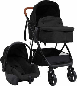 vidaXL - Kinderwagen - 3-in-1 - staal - antracietkleurig - en - zwart