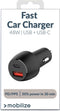 Mobilize Dual USB / USB-C Autolader Power Delivery 48W - Zwart