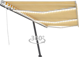 vidaXL - Luifel - handmatig - uittrekbaar - met - LED - 600x300 - cm - geel - en - wit