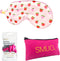 SMUG Slaapmasker met Roze Oordopjes en Opbergzakje - 100% Verduisterend - Verstelbaar Oogmasker in Satijn - Peachy Print