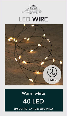 Draadverlichting lichtsnoer met 40 lampjes warm wit op batterij 200 cm - Lichtdraden/lichtsnoeren - kerstverlichting