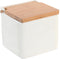 Zoutvaatje met deksel DKD Home Decor Natuurlijk Porselein Wit Bamboe (10,5 x 9 x 9 cm)