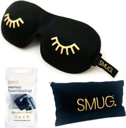 SMUG 3D Slaapmasker met Zwarte Oordopjes en Opbergzakje - 100% Verduisterend - Ergonomisch Oogmasker - Wink Print, Zwart