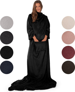 Blumtal - Fleece deken met mouwen - Hoodie Deken - Fleece Plaid - 170 x 200 cm - Zwart