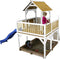 AXI Atka Speeltoestel in Bruin/Wit - Speeltoren met Verdieping, Zandbak en Blauw Glijbaan - FSC hout - Speelhuisje op palen met veranda voor kinderen - Speeltoestel voor de tuin / buiten