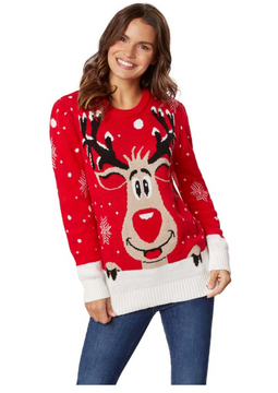 DressForFun Rudi Rendier - Kersttrui XXL - Gebreid met 3D-pompon - Rood