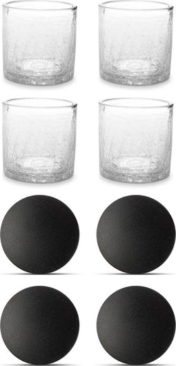 GLAMOMAX'S Choice - Craquelé Waterglazen inclusief Zwarte Onderzetters - 22 CL - 4+4 Glazen/Onderzet