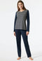 Schiesser Essentials Stripes - Dames Pyjamaset - V-hals met Bretonse strepen - Donkerblauw