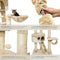 tectake® Kattenkrabpaal XXL - Plafondhoog 243-260cm - Verstelbare Krabpaal met Trap Huisjes Buis Ligmandjes en Sisalzuilen - Beige/Wit