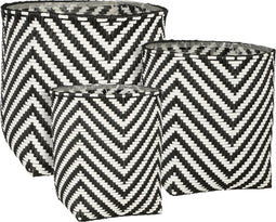 Mica Decorations Merlijn Plantenmand - Set van 3 - Zwart-Wit - H30-35 cm (set van 3)