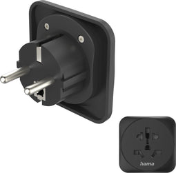 Hama Reisadapter type E en F, 3-polig, universeel, wereld naar Europa, zwart