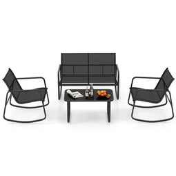 Coast 4-Delige Schommel Patioset - 2 Schommelstoelen (72x61x80 cm) en Loveseat (72x114x80 cm) - Glazen Salontafel - Zwart (2 stuks)