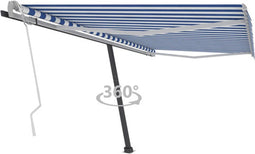 vidaXL - Luifel - vrijstaand - handmatig - uittrekbaar - 450x350 - cm - blauw - en - wit
